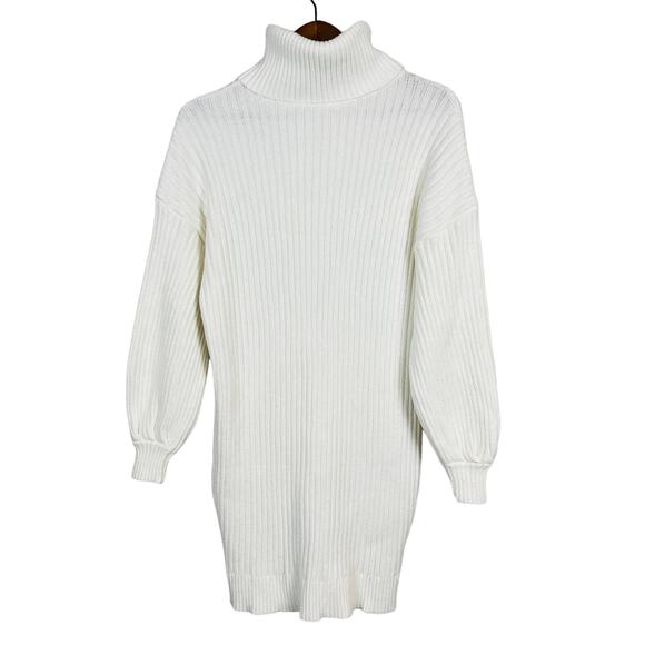 Turtleneck Ribbed Sweater Dress Off White - M - Picture 1 of 5